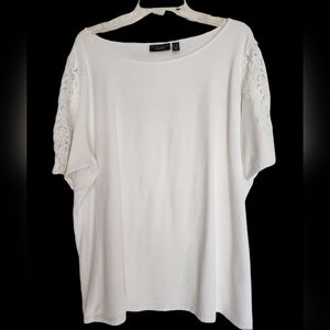 Susan Graver Weekend white cotton/modal lace short sleeve knit top Size 2X